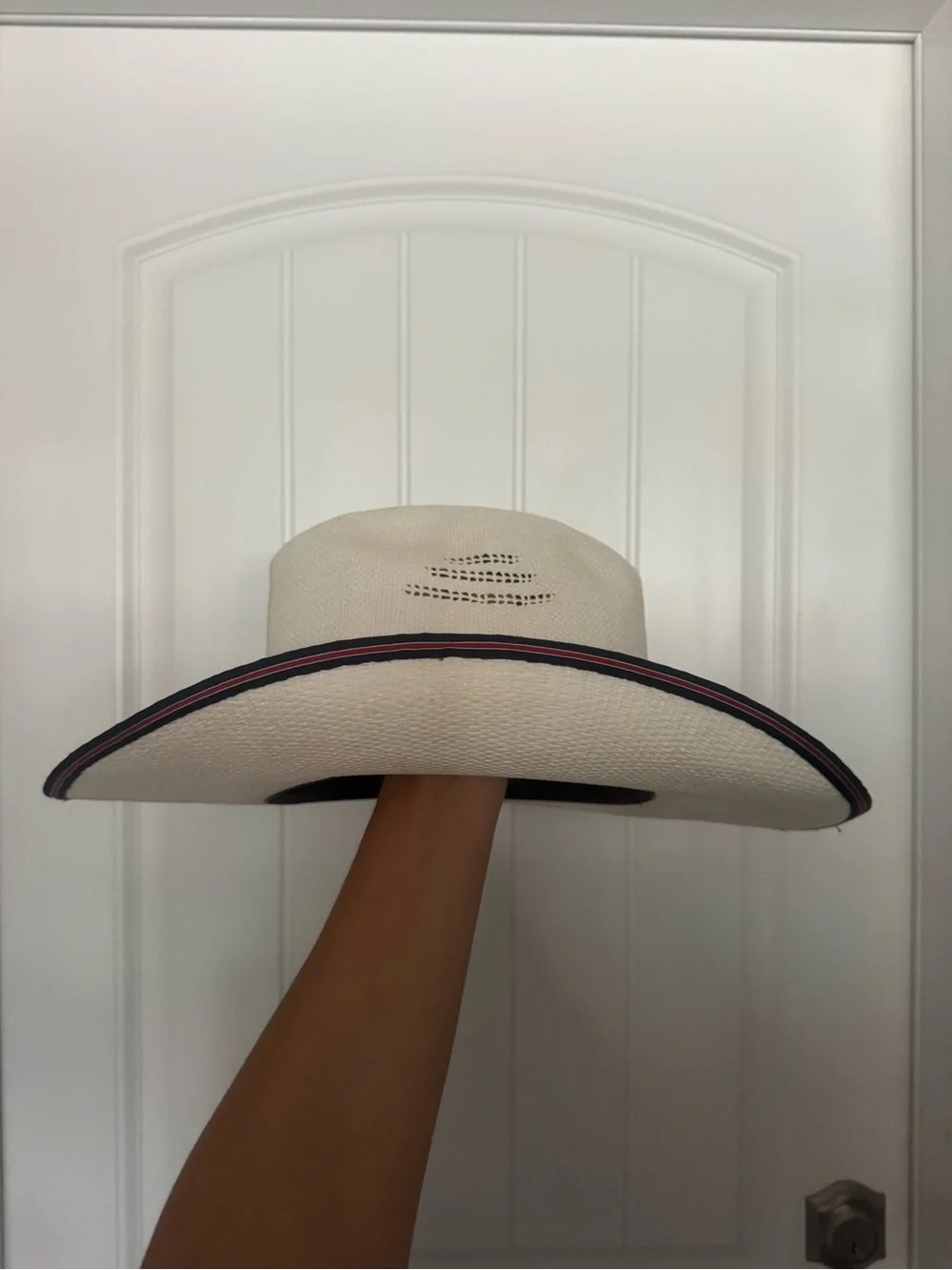 Stanley Cream Cowboy Hat with Red Branded Band and Black Trim
